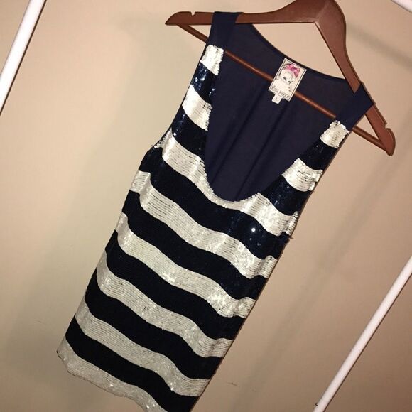 Yoana Baraschi Blue and Cream Sequin Tank - Large - Picture 1 of 6
